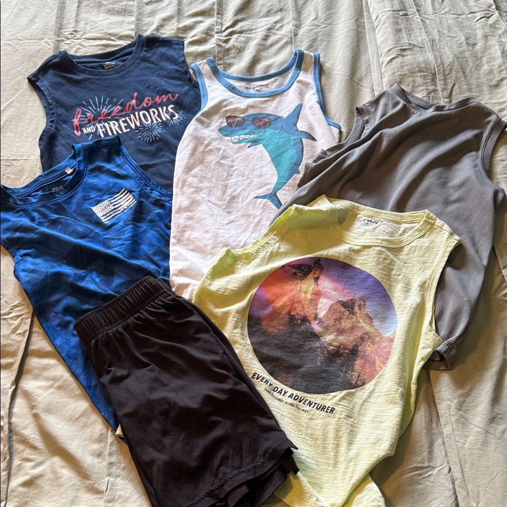 Mixed Boys' Tank & Short Lot - Blue, White, Gray, Yellow, Black
